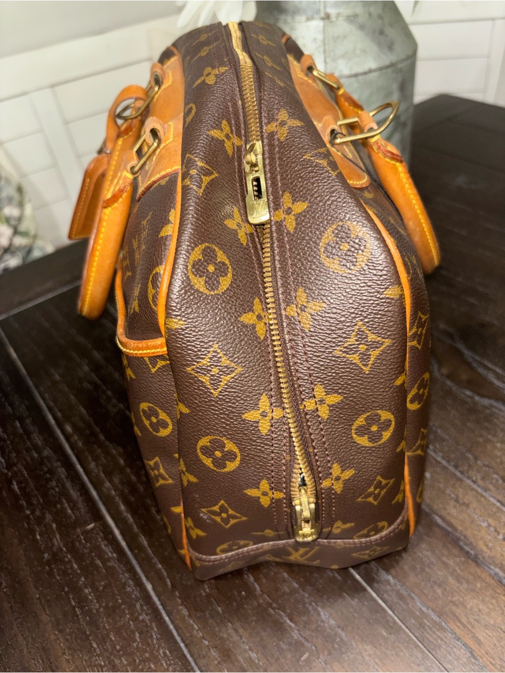 Louis Vuitton Brown Monogram Canvas Satchel with Tan Leather Trim - Picture 2 of 9